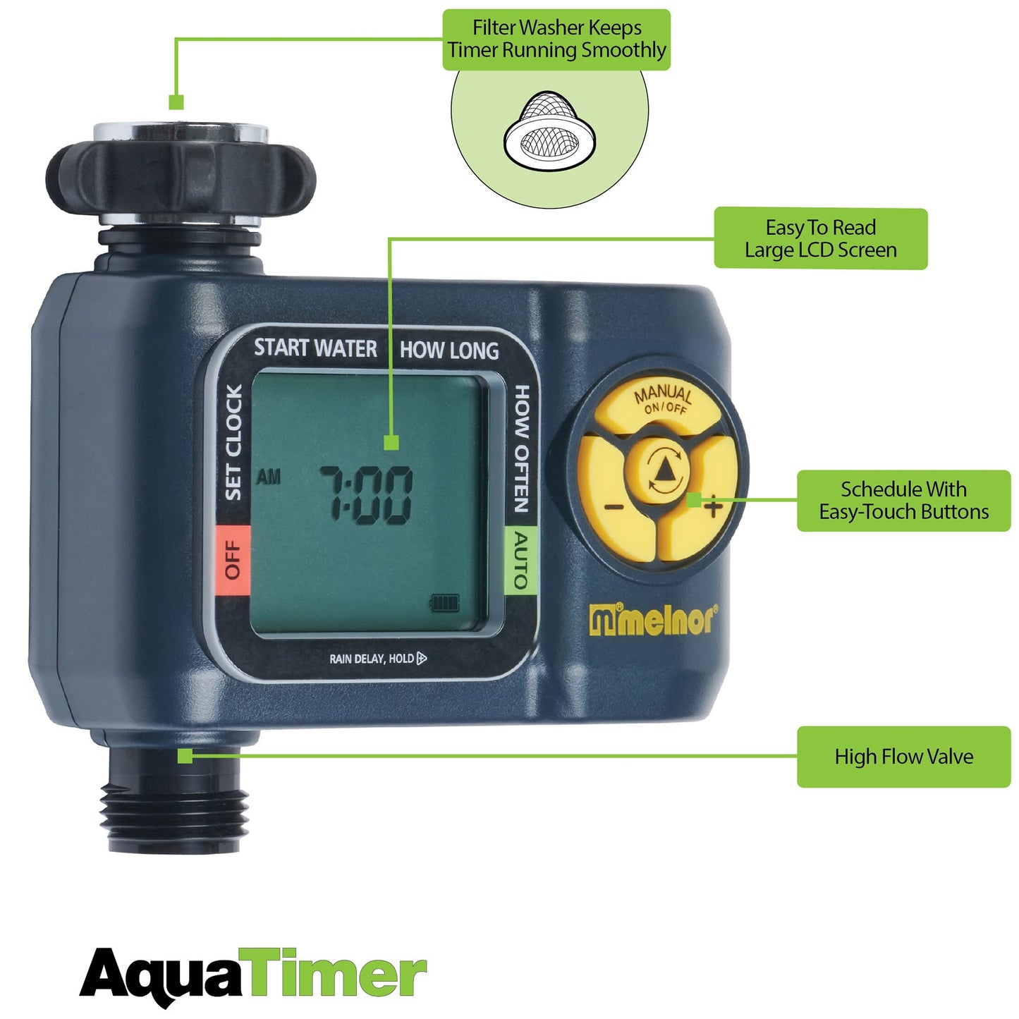 Melnor 65138AMZ AquaTimer Digital Hose Timer, 1-Zone Timer, QuickConnect Bundle, Black, Yellow
