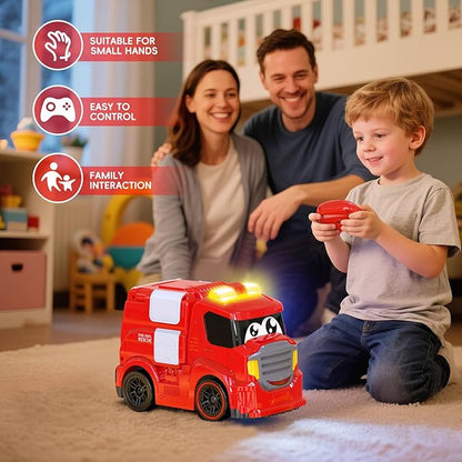 Remote Control Car for Toddlers 1-3 Fire Truck Toy for Ages 2-4 Lights &amp Sounds Emergency Cars Preschoolers Fire Engine for Boys &amp Girls