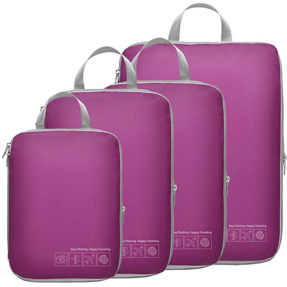 Cambond Compression Packing Cubes for Travel Women - 4 Pack Luggage Packing Organizers Vacation Travel Essentials Accessories Bags Compression Cubes for Carry on Suitcases, Purple