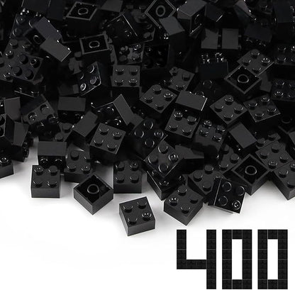 Feleph 2x2 Bricks Black 400 Pieces Parts Building Creative Play Blocks Set Toy Basic Accessories Compatible with 3003 Major Brick Brands
