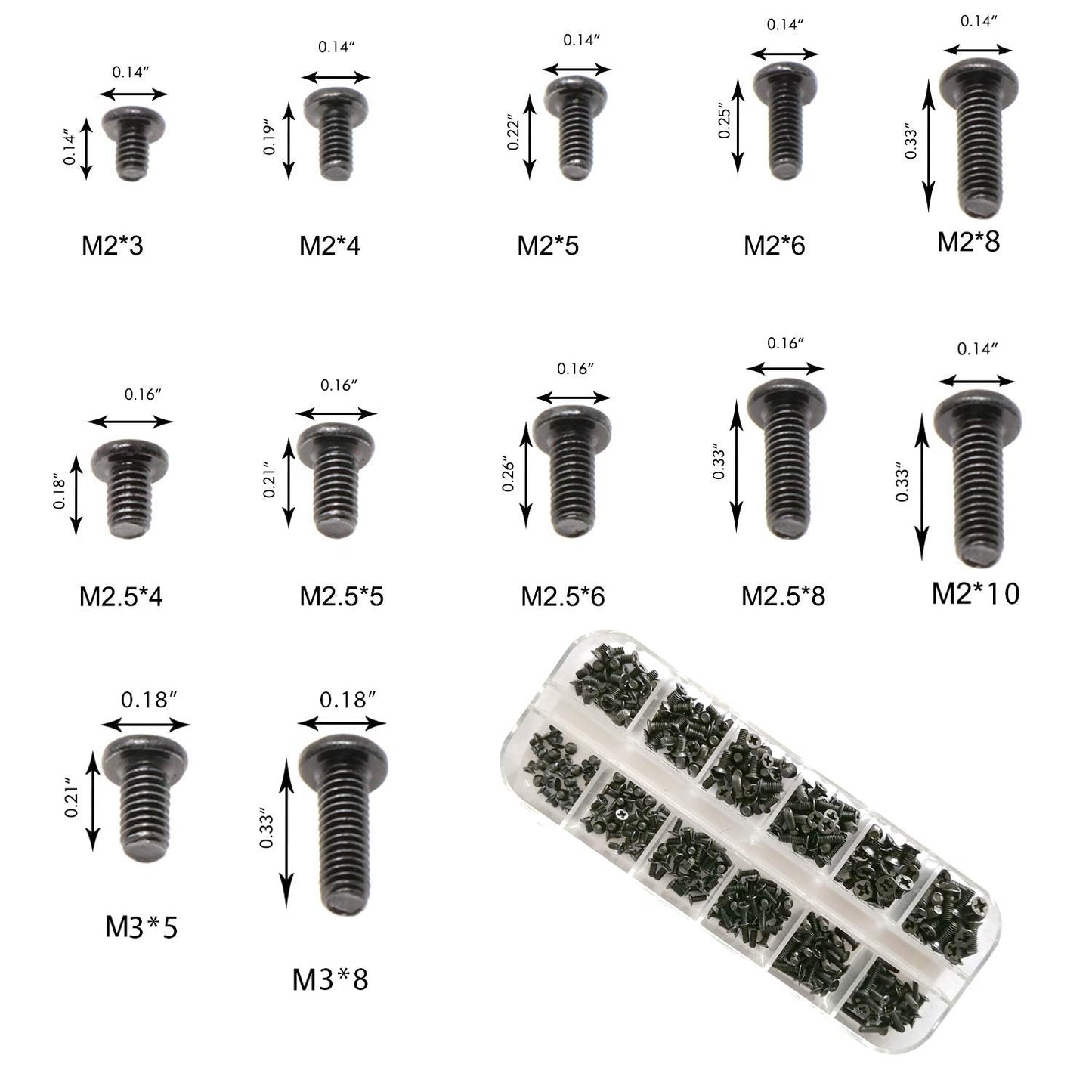 Persberg 360pcs 12sizes Laptop Notebook Tiny Computer Replacement electronic Screws Assortment Kit Black,M2 M2.5 M3,for Lenovo Toshiba Gateway Samsung HP IBM Dell Sony Acer Asus Hard Disk SATA SSD M.2