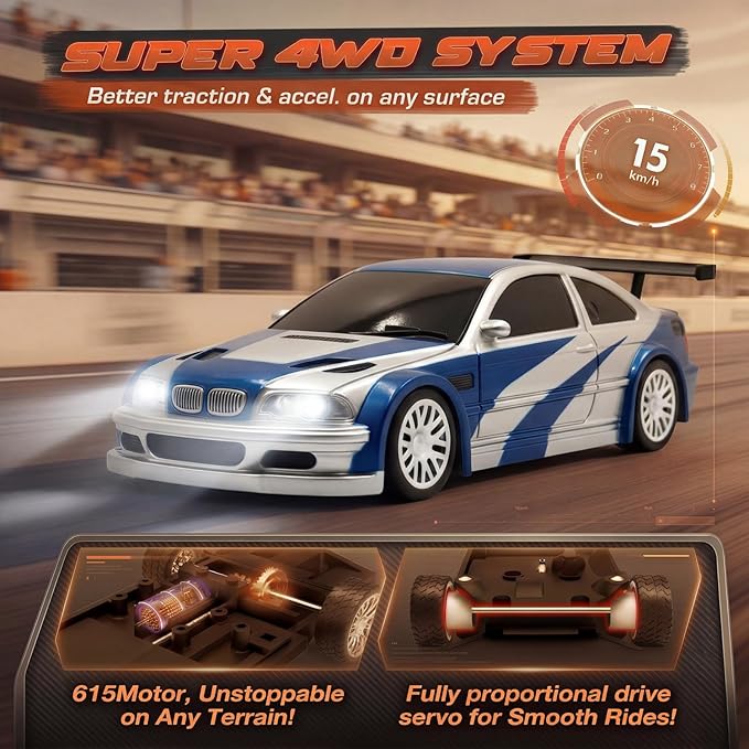 [2026 New Upgrade 1/43 Scale Mini RC Drift Car with Gyroscope Toys for Age 8-14 Old Birthday Gifts Micro Small with Full Proportional RTR 2.4GHz Remote 2 Tire Sets 8 Cones - Blue