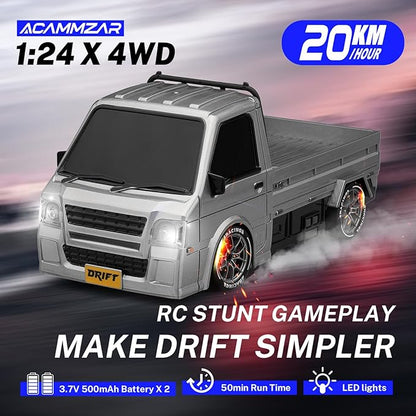 ACAMMZAR RC Drift Car 1:24 Remote Control Car 20KM/H 4WD Drift RC Truck with Lights Extra Racing Tires High Speed RC Cars for Kids Adults Boys Girls