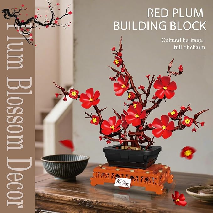 Plum Blossom Building Sets Flower Pot Set Compatible with Lego Botanical Collection for Adults Artificial Bouquet Flower Arrangement Living Room Home Office Decor Ideal Gift 669PCS