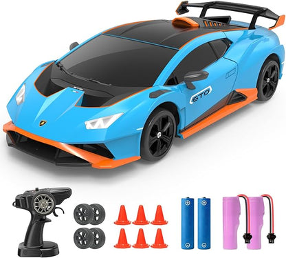 YONCHER RC Drift Car Remote Control Car for Kids Lamborghini Officially Licensed 1:24 20KM/H 4WD with Lights Fast Racing Toy Car for Boys Girls Blue