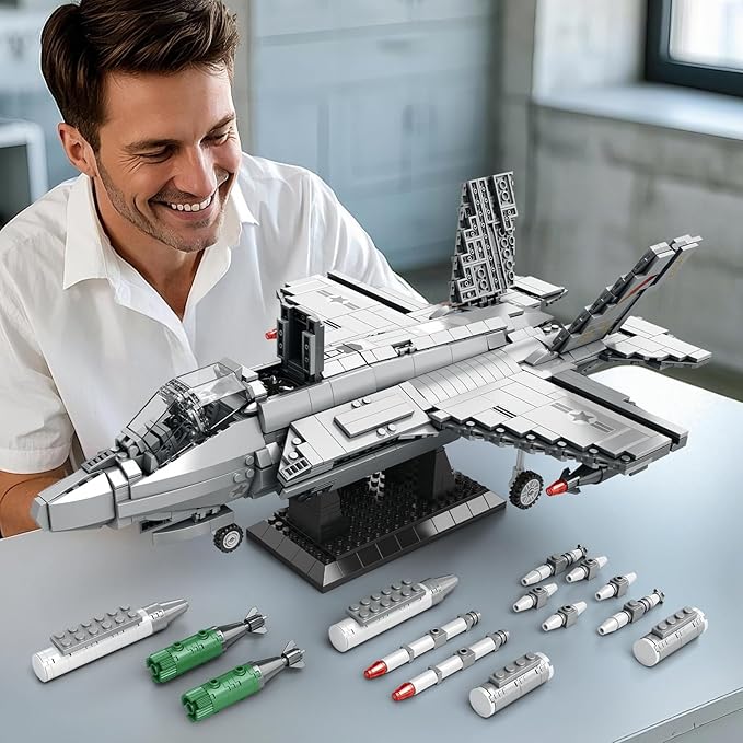 Reobrix Military Fighter Jet Building Set 33021 F-35 Lightning II Joint Strike Fighter Airplane Army Toy Sets Plane Toys Model for Adult Ideal Gifts for Men Military Fans