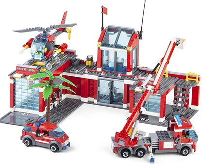 QLT QIAOLETONG City Fire Station Building Kit 774 Pcs Building Set Including Fire Station Fire Truck Fire HelicopterFire Fighter City Building Blocks STEM Toys Gift for Boys 6-10 Years Old.