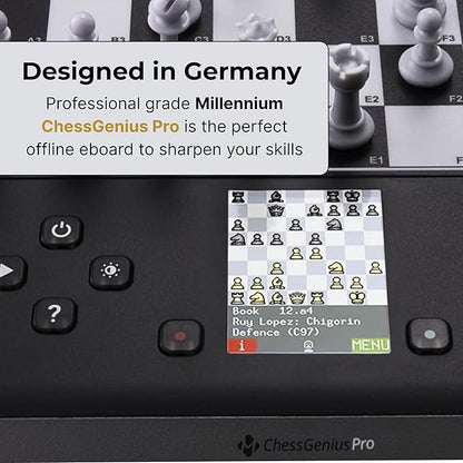 Millennium ChessGenius Pro M815 – Electronic Chess Computer with 2200 ELO Adaptive AI Skill Levels Color Display Built-in Trainer Magnetic Travel Design