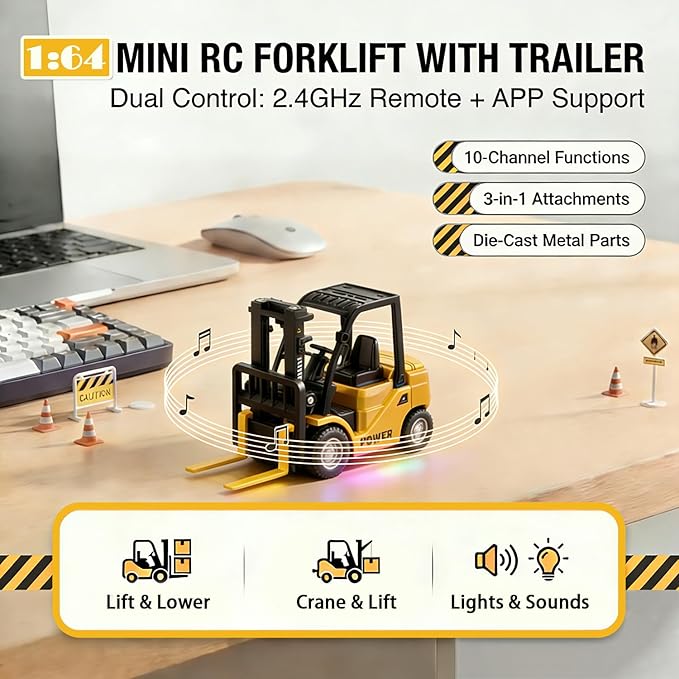 1/64 RC Forklift ToyMini Forklift Remote Control &amp Phone App Controled2-in-1 Transformable Lift Fork &amp Hook10CH Alloy RC Construction Vehicles With Lights &amp SoundsToy Gift for TeensAd