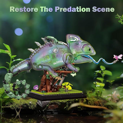 JMBricklayer Adult Building Sets Mechanical Chameleon 70124 Cool Rainforest Animals Collectible Display Model with Base Creative Design Building Toys Gifts for Adults Men Boys Girls 14+