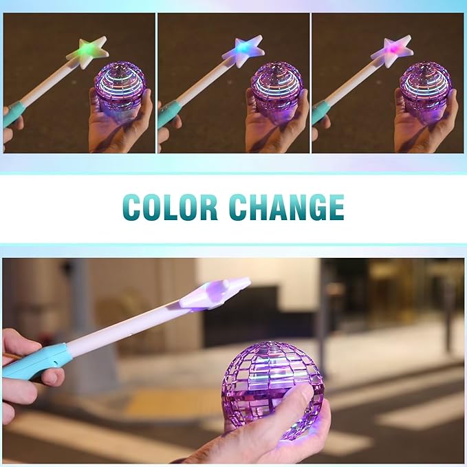 ATHLERIA Blue Flying Orb Ball with WandCosmic Globe Hover Boomerang Mini Drones for KidsCool Gadgets Christmas Birthday Gifts Toys for Boy Girl Teens 6 7 8 9 10+ Year Old