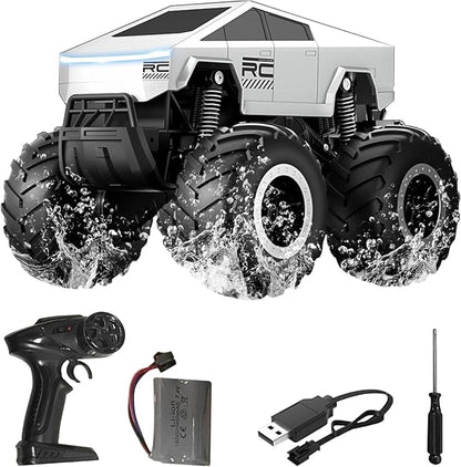 1:16 Cybertruck Remote Control Car 2.4 GHz 4WD Amphibious Off-Road Pick-up Truck with LED Light Waterproof Monster Truck Hobby RC Cars Toys for Teen Adults