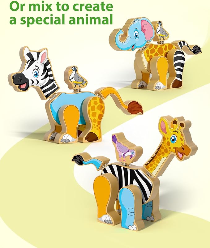 Coogam Wooden Snap Together Building Toy Take Apart Construction Builders Assembly Animal Building Blocks STEM Fine Motor Learning Toy Gift for 3 4 5 Years Old Kids
