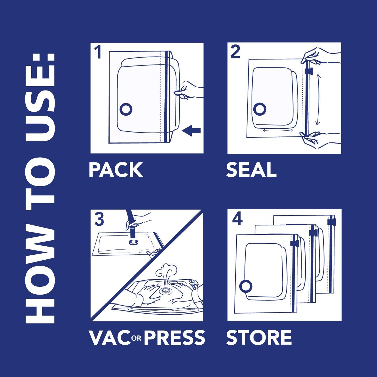 Hefty Shrink-Pak Heavy Duty Vacuum Storage Bags – For Clothes, Pillows, Towels, Blankets & More – Space Saver Vacuum Suction Seal for Home or Travel – 4 Large Bags, 34 x 22 Inches