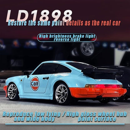 LD1898 1/18 RC Drift Car GTR R34 2.4GHz RWD with Gyroscope on-Road Alloy Body Shell Racing Cars Radio Control (Blue-Orange)