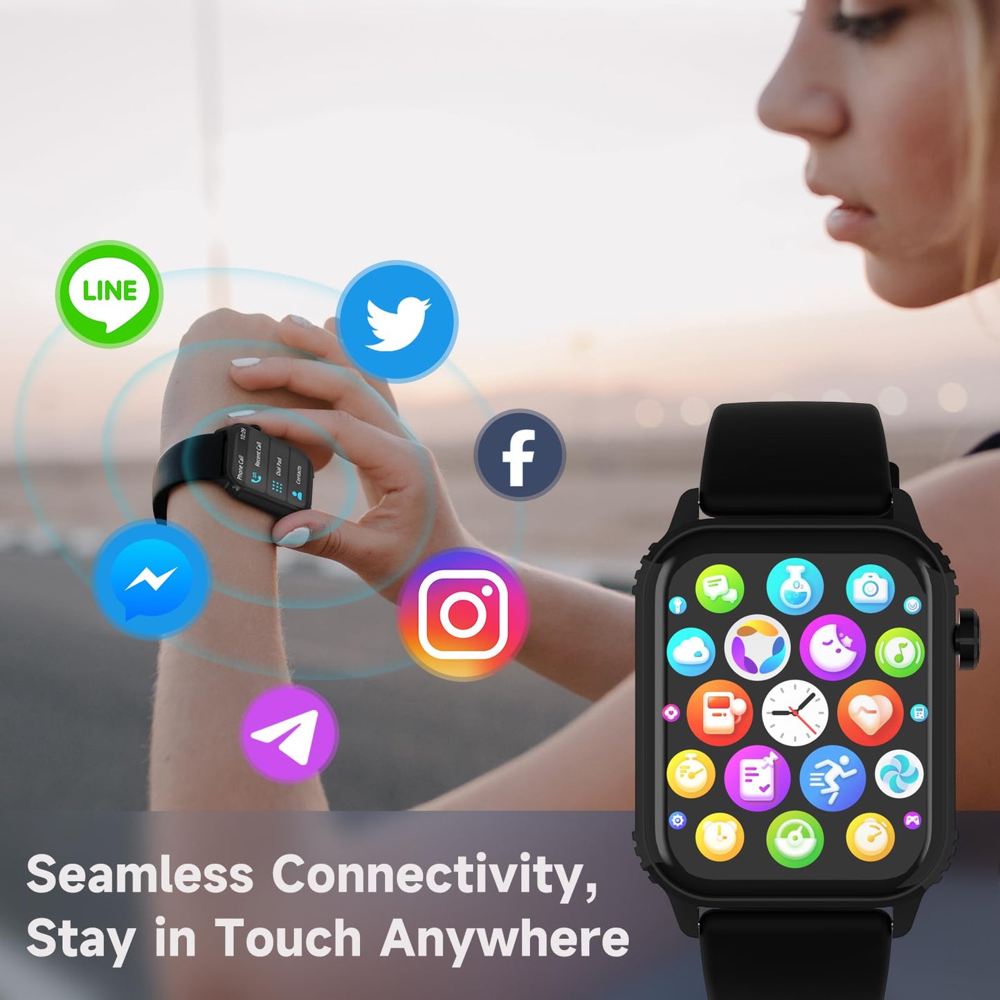 TRAUSI Smart Watches for Women Men, 1.83" HD Smartwatch with 120 Sports Modes, IP67 Waterproof, Bluetooth Call and Music Control；Heart Rate and Sleep Monitor (Black)