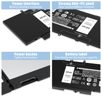 VNYUNQWE 68WH GJKNX Battery Replacement for Dell Latitude 5480 5580 5280 5288 5488 5590 5591 5490 5491 5495 E5480 E5580 E5490 E5590 Precision 15 3520 3530 Series GD1JP DY9NT 5YHR4 451-BBZG 7.6V 4-Cell