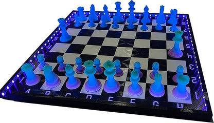 Dam Merch's LED Illuminated Glow in The Dark Chess Set - Made in USA (Standard Rainbow + Blue)