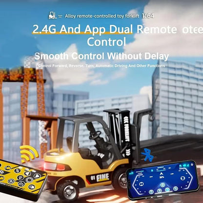 RC Forklift 1/64 Scale Remote Control Forklift Cranes 2.4Ghz Metal RC Truck with Hook &amp Metal Fork 2 Speed RC Construction Vehicle APP Control Toys for Adults Boys and Girls Gift