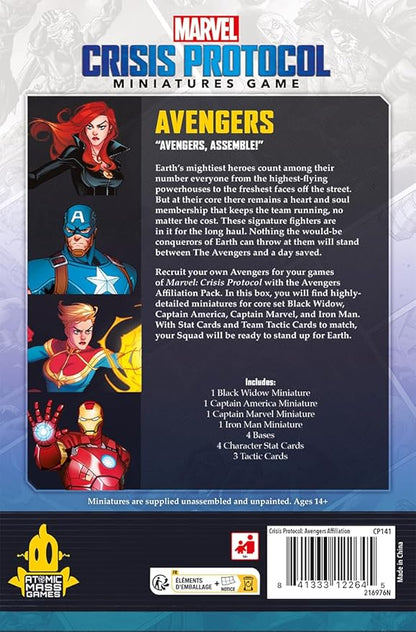 Marvel: Crisis Protocol Avengers AFFILIATION PACK - Earth's Mightiest Heroes in One Box! Tabletop Superhero Game Ages 14+ 2 Players 90 Minute Playtime Made by Atomic Mass Games