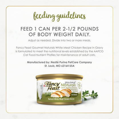 Purina Fancy Feast Wet Cat Food Gourmet Naturals White Meat Chicken Recipe in Wet Cat Food Gravy - (Pack of 12) 3 oz. Cans