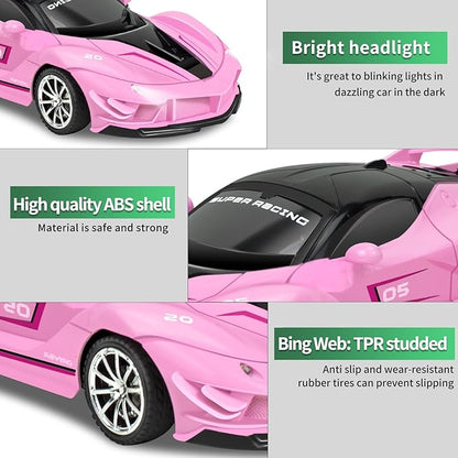 2 Pack Remote Control Car for Girls 3-5 1:18 Scale Hobby Rc Cars Toys for Kids Age 3 4 5 6 7 8-12 Year Old- Model Sports Racing Car with Headlights Birthday Easter Gifts for Kids Pink &amp Blue