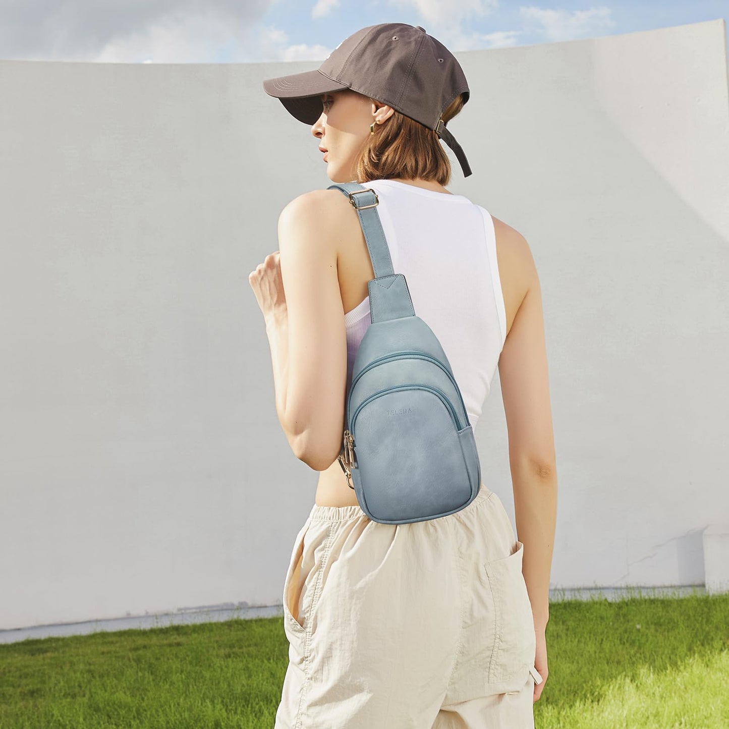 Telena Small Sling Bag for Women Leather Crossbody Fanny Packs Chest Bag for Women