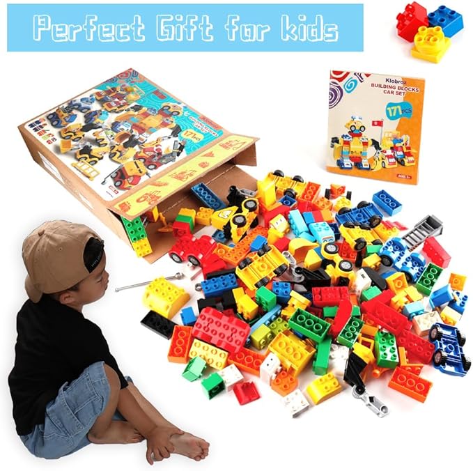 Building Blocks for Toddlers 2-5 171 Pieces Blocks Car Set for Kids Classic Large Building Bricks Compatible with All Major Brands Educational Toys for All Ages