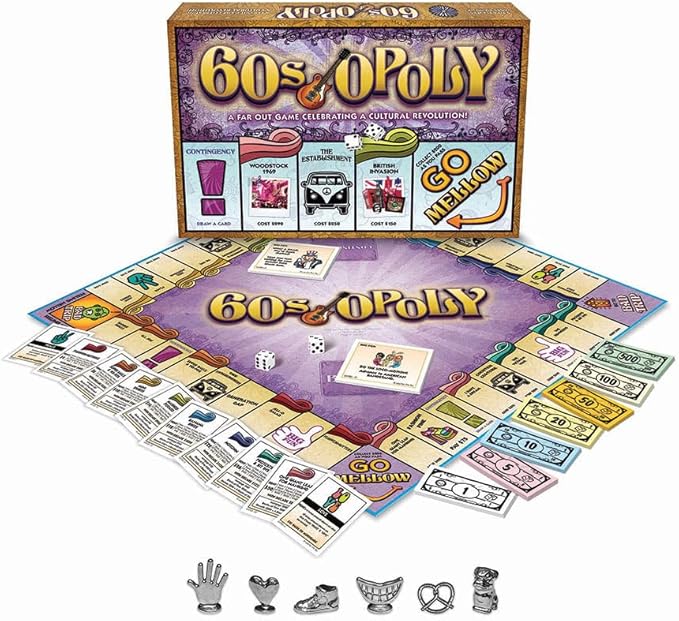 60s-Opoly Board Game - A Fun Property Trading Game Celebrating the Cultural Decade! - for 2 to 6 Players Ages 8 and up