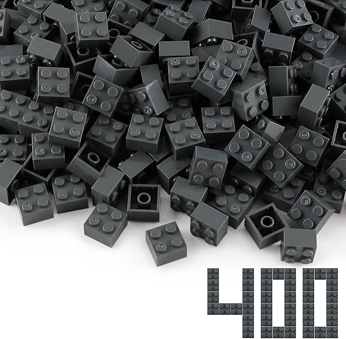 Feleph 2x2 Bricks Dark Stone Gray 400 Pieces Parts Classic Building Creative Play Blocks Set Toy Compatible with 3003 Major Brick Brands