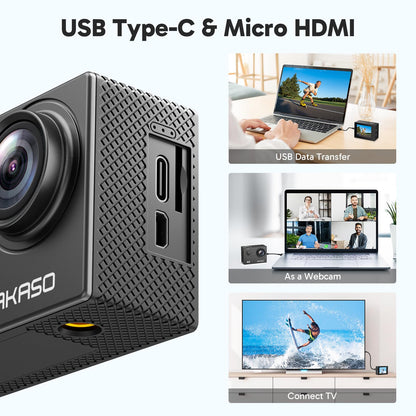 AKASO EK7000 4K30fps Action Camera with 128GB MicroSDXC U3 Memory Card Accessories Kit Bundle Ultra HD 131FT Waterproof Camera EIS WiFi Remote Control 4X Zoom Underwater Camera