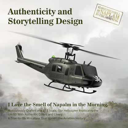 Carmanon UH-1 RC Helicopter - Huey Collectable Remote Control Helicopter with Auto-Hover for Adults Beginners 1/27 Scale 2 Batteries