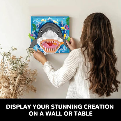 Shark Animal 3D Wall Art Micro Mini Building Blocks Set Unique Home Wall Decor or Table Display No Compatible with Lego Ideal Gift Toy for Adults &amp Boys Girls 14+ (1644 PCS)