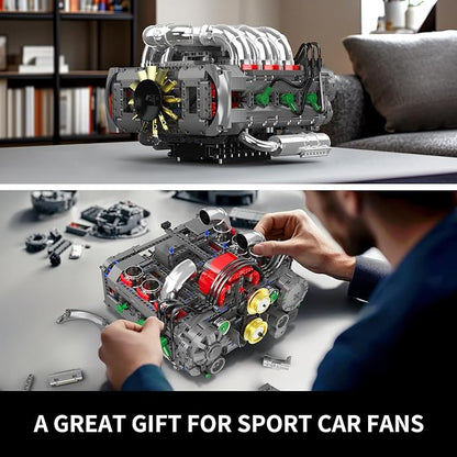 Mould King 10181 Boxer Engine Model Kit That Runs Build Your Own STEM Horizontally Opposed Model Engine Mini Engine for Adults with Battery Mechanic Engineering Construction Set (2718 PCS)