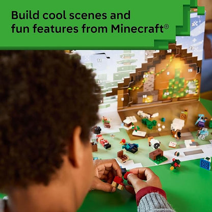 LEGO Minecraft Advent Calendar 2025 Building Toy - Kids Holiday Countdown Set for Boys &amp Girls Ages 7+ - 24 Buildable Surprises &amp 8 Minifigures for Gamers - Collectible Gift for Christmas - 2