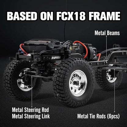 FCX18 FMS 1/18 Chevrolet K10 RC Truck Officially Licensed 4WD RC Crawler 2 Speeds Switch with LED Lights Off-Road RC Model for Adults (Black)
