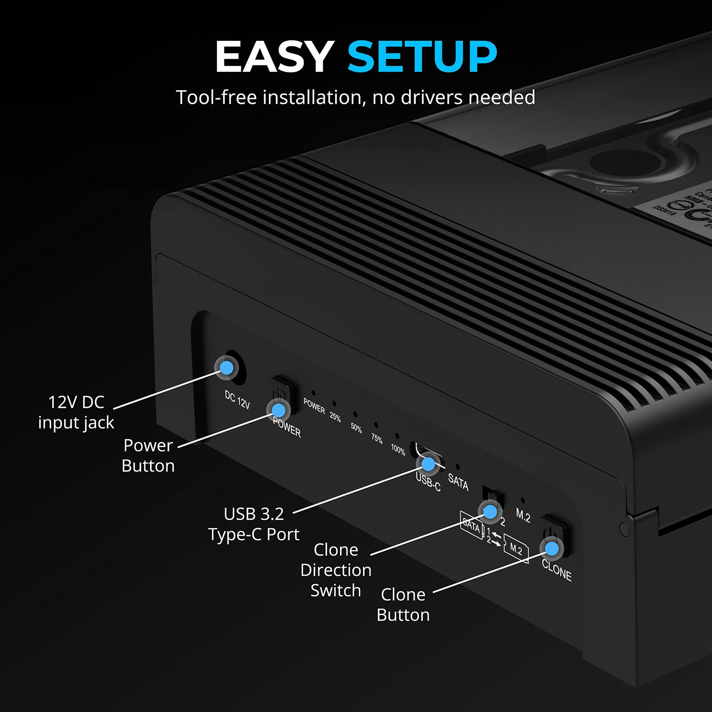 SABRENT USB-C Lay Flat Docking Station – NVMe M.2 + SATA 2.5”/3.5” SSD/HDD Enclosure, 10Gbps, Tool-Free, Offline Clone Function, USB 3.2 Type-C, for Windows, Mac, Linux (DS-UFNC)