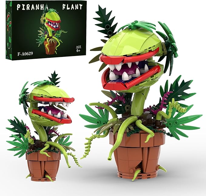 Audrey II Piranha Flower Building Blocks Set Cannibal Plants Building Set Openable Mouth Gift Toy Bonsai Plants Christmas Halloween Horror Decor Gifts for Adults