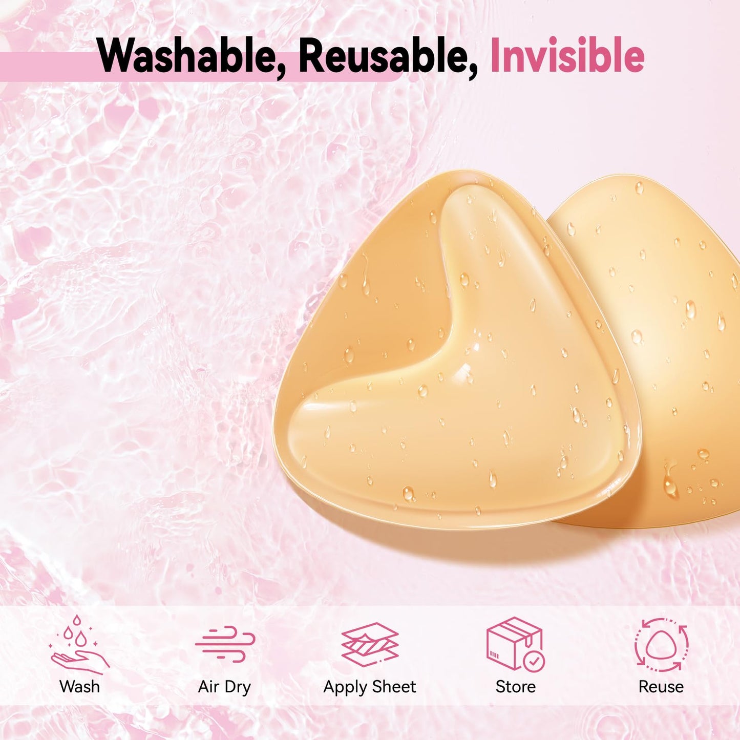 Mearter Ultra Push up Sticky Bra Pads | Double Sided Adhesive Inserts | Stick on for Sports Bra Swimsuit (Medium, Beige)