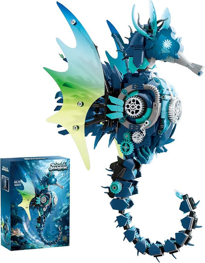 Mechanical Seahorse Building Set Steampunk Ocean Animal Model Kit Articulated Sea Creature Construction Toy Gift for Marine Life Enthusiasts for Adults Teens 1003 Pieces