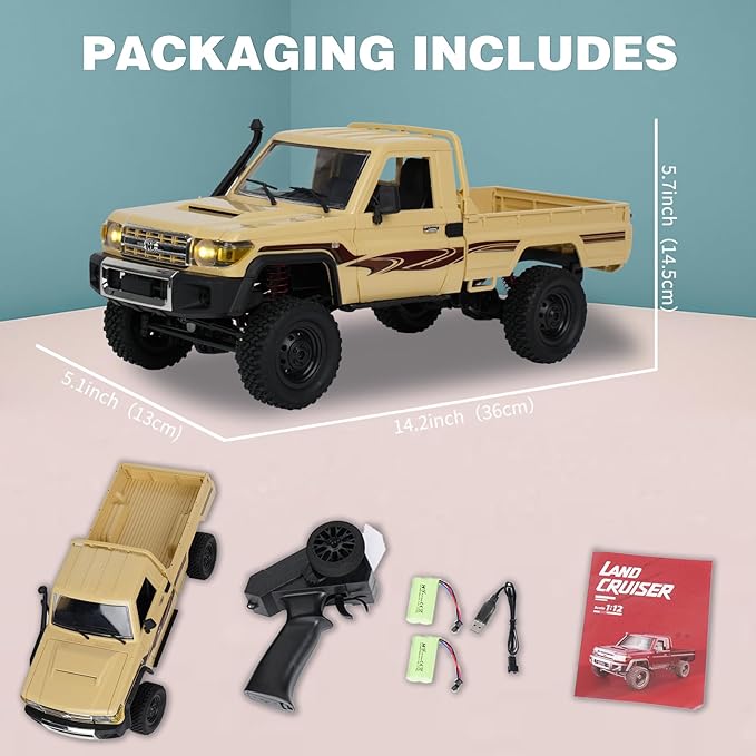 MN82 RC Rock Crawler 2.4Ghz Toyota Remote Control Truck 4WD 2 Speeds Switch RC Crawler Off-Road Pick-up with 2 Upgraded 1200mah Battery 1/12 Scale Trucks (with Gift)