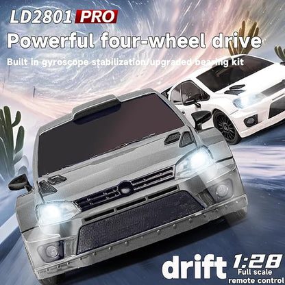 LDRC 2801PRO 1/28 Mini RC Drift Car GTR 2.4GHz 4WD RTR with Gyro and 4PCS Drift Tires Racing Radio Control Cars (Silvery)