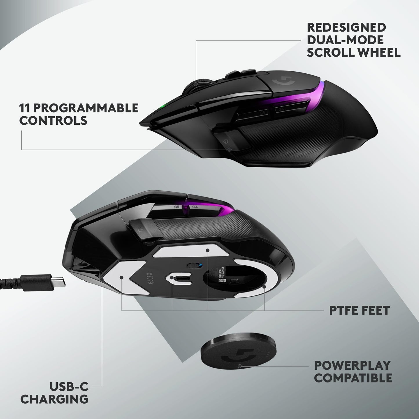 Logitech G502 X Plus Lightspeed Wireless RGB Gaming Mouse and G640 SE Large Cloth Gaming Mouse Pad (460 x 400 x 3 mm) - Black