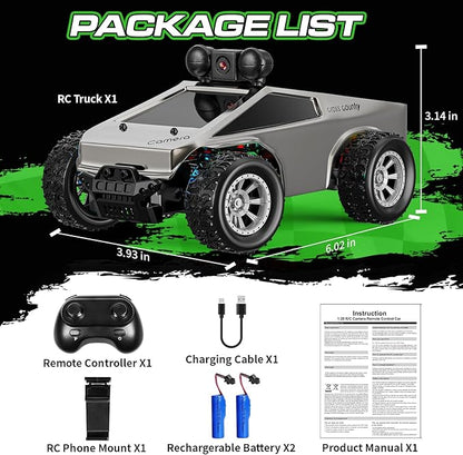 RC Cars with Camera Remote Control Truck with 720P HD FPV Camera All-Terrain Remote Control Car with Led Light Rechargeable Battery 1:28 RC Car Vehicle Toy Gifts for Kids Boys Girls