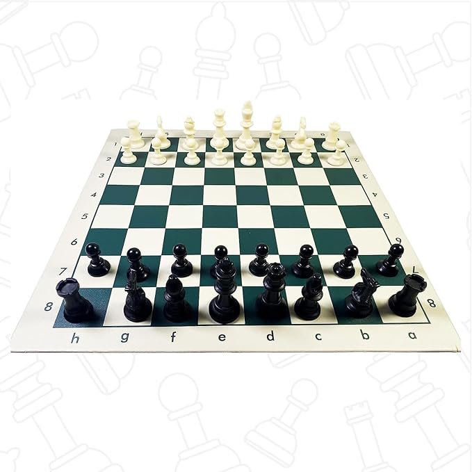 Tournament Chess Set Portable and Professional Set with Travel Portable Plastic Tube Roll. Plastic Staunton Chess Pieces Foldable Vinyl Chess Board. (Green 19X19IN)