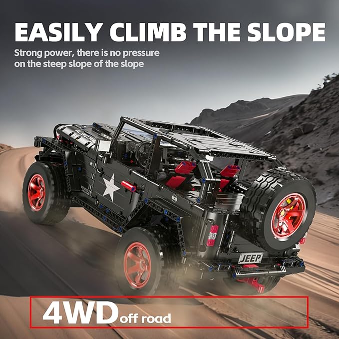 RC Off-Road SUV Wrangler Black Warrior Building Kits 1/8 Scale Pickup Truck Car with Remote Control Lights Challenge Building Blocks Gift for Technical Enthusiasts Adults &amp Teens Age 14+ (2272PC