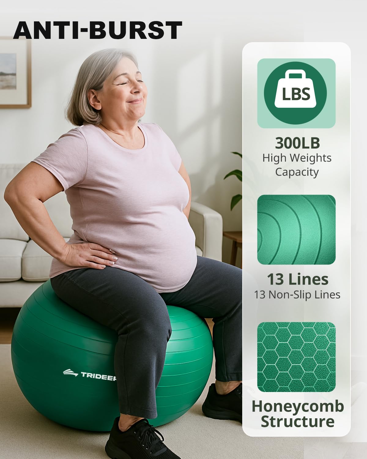 Trideer Exercise Ball for Physical Therapy & Workout - Swiss Ball for Core Strength & Balance