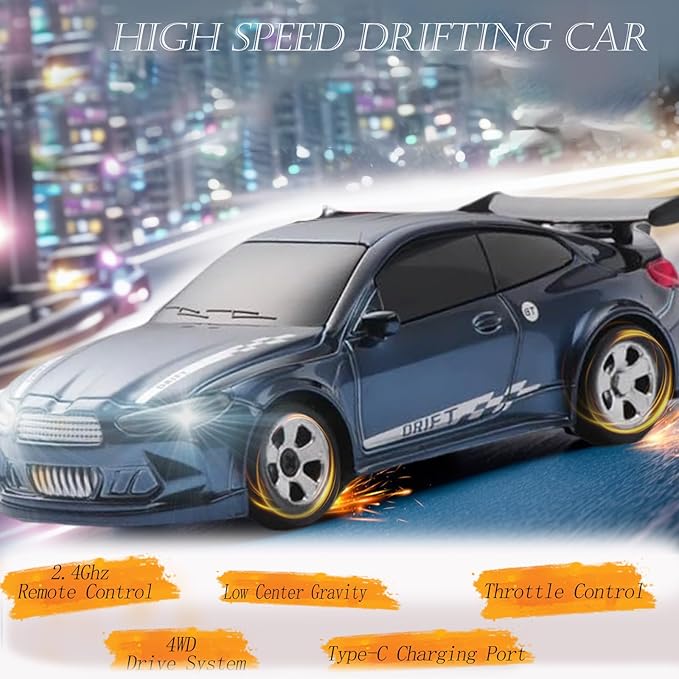 Mini RC Drift Car 1/64 RC Remote Control Car High Speed 2.4GHz Full Proportional RTR Micro Sports Racing Drift 4WD HobbyFast Race Vehicle with Lights Model Toys Gift for Kids Boys Adults