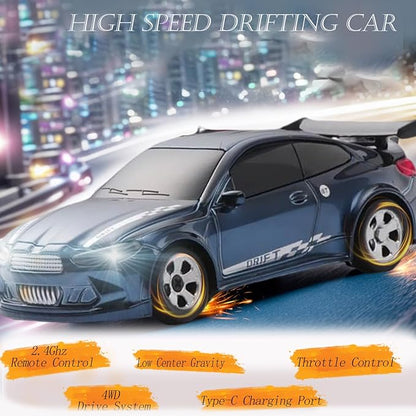 Mini RC Drift Car 1/64 RC Remote Control Car High Speed 2.4GHz Full Proportional RTR Micro Sports Racing Drift 4WD HobbyFast Race Vehicle with Lights Model Toys Gift for Kids Boys Adults