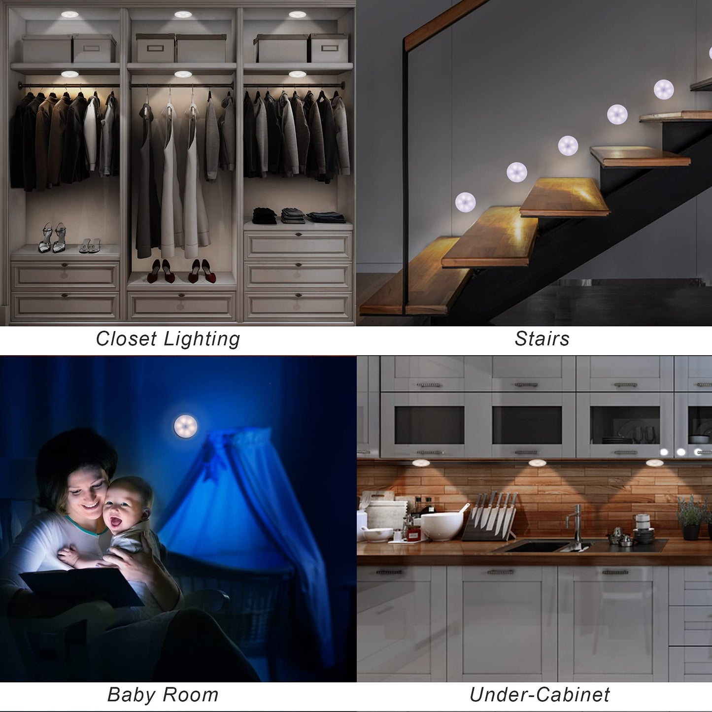 ICEKO Night Light with Motion Sensor, Lamp with Motion Sensor Indoor, USB Battery Rechargeable, 6 LED Motion Sensor for Cabinet, Hallway, Bedroom, Children's Room (White, 3 Pieces)